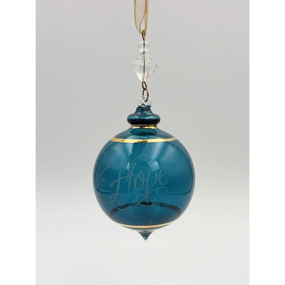 Hallmark Keepsake Ornament Perfect Harmony Etched Glass Blue Gold 2002 Vintage